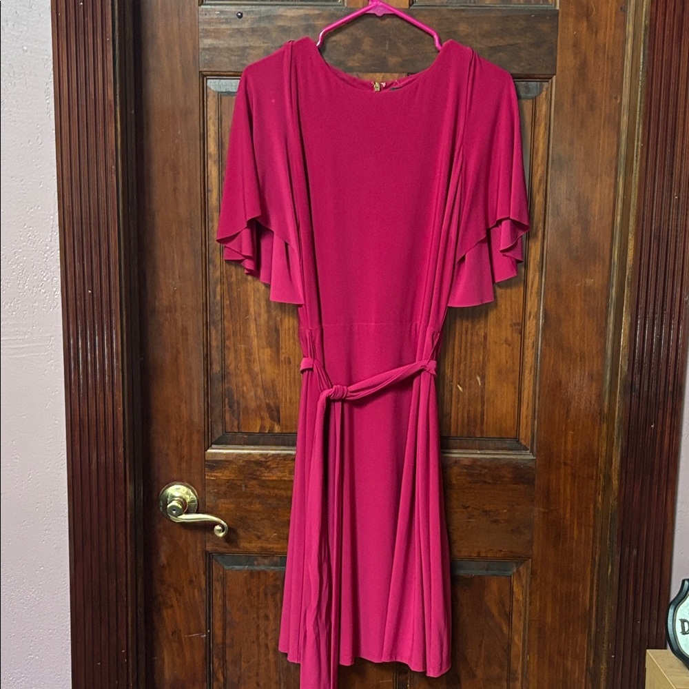 Ralph Lauren Vibrant Pink Midi Dress with Tie